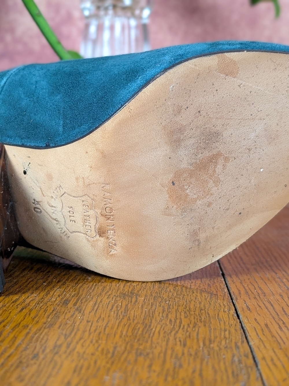 Ramon Tenza Teal Suede Sculptural Heel Pumps | Tortoise Lucite Heels | EU 40 (9) - Picture 13 of 15